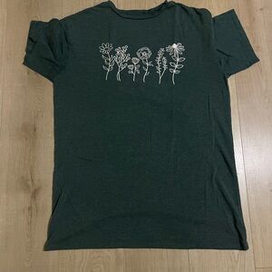 Floral Graphic Dark Green T-Shirt Dress